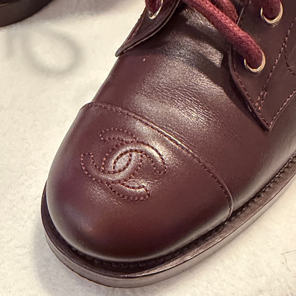 Chanel Burgundy Leather Women's Ankle Boots - Picture 2 of 16